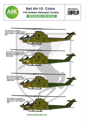 Art Scale 200-D32012 Bell AH-1G Cobra 11th Aviation Helicopter Cavalry Contain decals for 4 markings 1/32