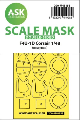Art Scale 200-M48158 Vought F4U-1D Corsair wheels and canopy frame paint mask (inside and outside) 1/48