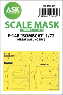 Art Scale 200-M72003 Grumman F-14B Bombcat wheels and canopy frame paint masks (inside &amp; outside) 1/72