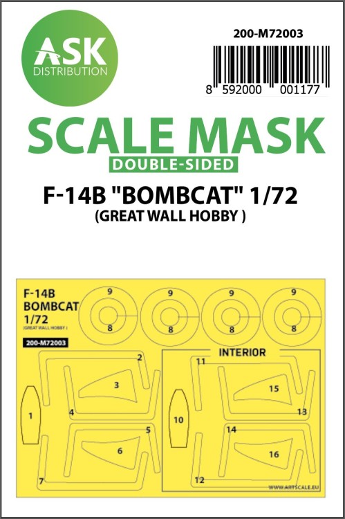 Art Scale 200-M72003 Grumman F-14B Bombcat wheels and canopy frame paint masks (inside & outside) 1/72