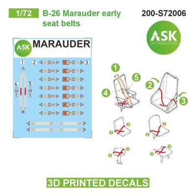 Art Scale 200-S72006 Martin B-26 Marauder seat belts - 3D-printed decals by ASK Distribution no 1/72