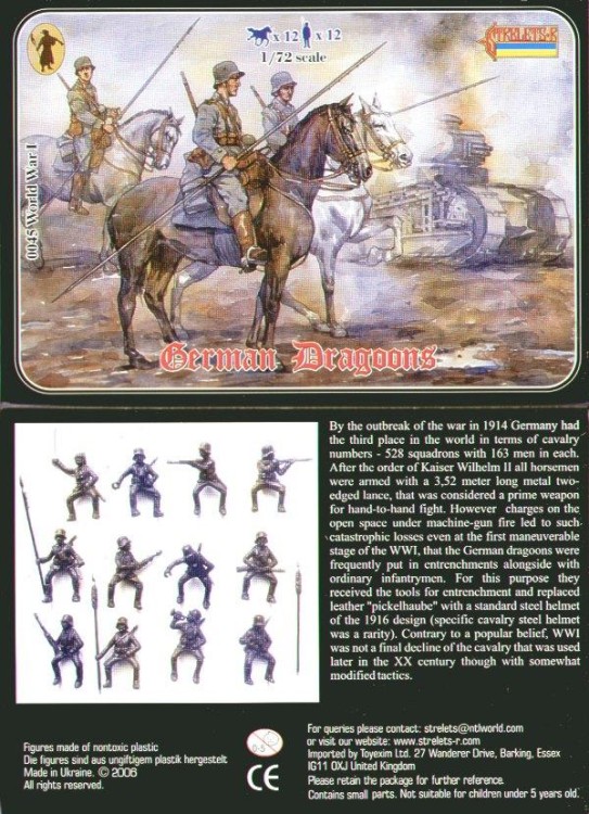 Strelets STR04572 German (WWI) Dragoons WWI. 12 figures and 12 horses. No duplicates. 1/72