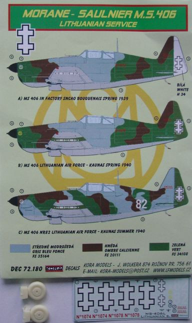 Kora Model DEC72180 M.S.406 (Lithuanian service) декали декали 1/72
