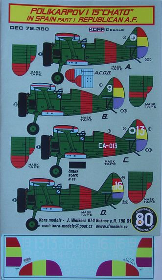 Kora Model DEC72380 Polikarpov I-15 'Chato' in Spain Vol.1 декали декали 1/72