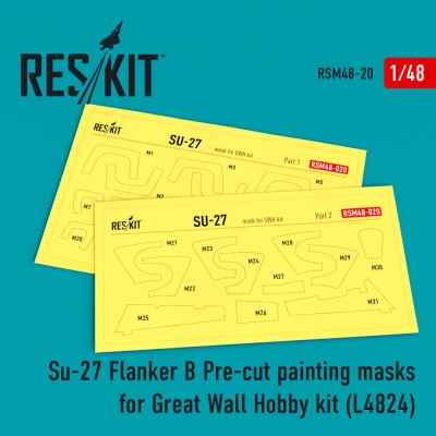 Reskit RSM48-0020 Su-27 Flanker B Pre-cut painting masks for Great Wall Hobby kit (L4824) Great Wall Hobby 1/48
