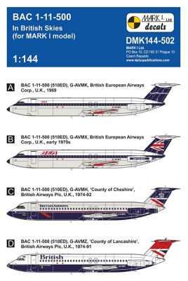 4+ Publications DMK144502 Decals BAC 1-11-500 'In British Skies' 1/144