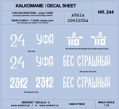Weikert Decals 244 Soviet Army T-34/85 East.Front, 1943-45 Pt.3 1/35