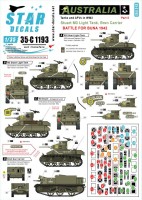Star Decals 35-C1193 Australia Tanks & AFVs # 5. Battle of Buna 1942. Stuart M3 Light Tank and Bren Carrier. 'CPT Kidd', 'CPT Blood', CPT Gore', 'Cabby', 'Berceuse', 'Bachilles' 1/35