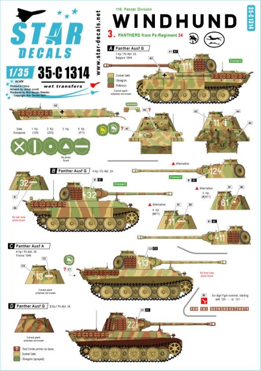 Star Decals 35-C1314 Windhund # 3. Pz.Kpfw.V Panthers from Pz-Regiment 24 1/35