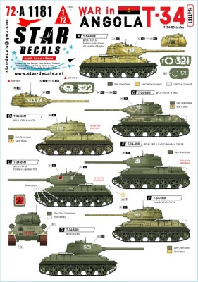 Star Decals 72-A1181 War in Angola # 1.T-34-85 tanks.MPLA/FAPLA in 1970-80s 1/72