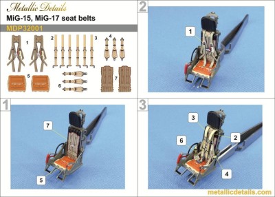 Metallic Details MDP32001 Mikoyan MiG-15/MiG-17 seat belts 3d-printed decals  1/32