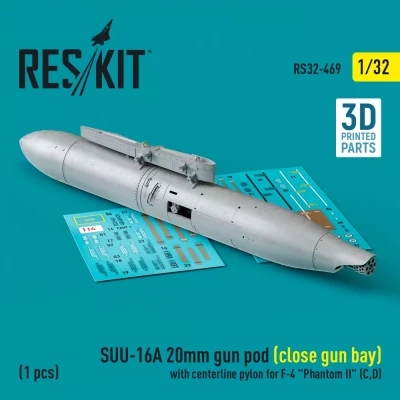 Reskit 32469 SUU-16A 20mm gun pod (closed) w/ centerl.pyl. 1/32