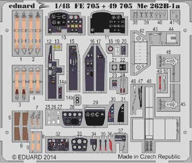 Eduard 49705 1/48 Фототравление для Me 262B-1a S. A.